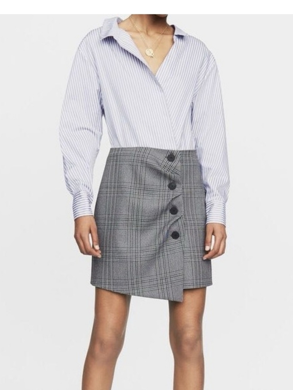 Maje Striped Shirt Dress Gray Plaid